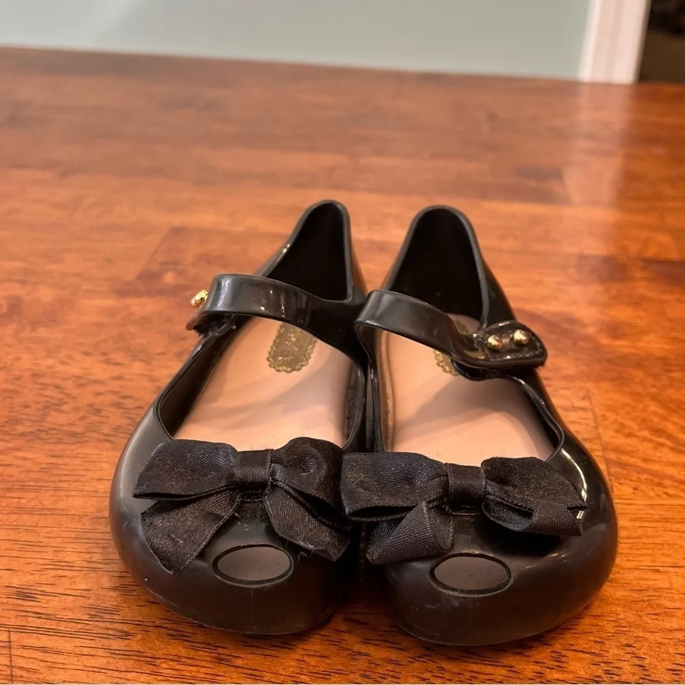 Mini Melissa girls black bow mary Jane flats size 7
